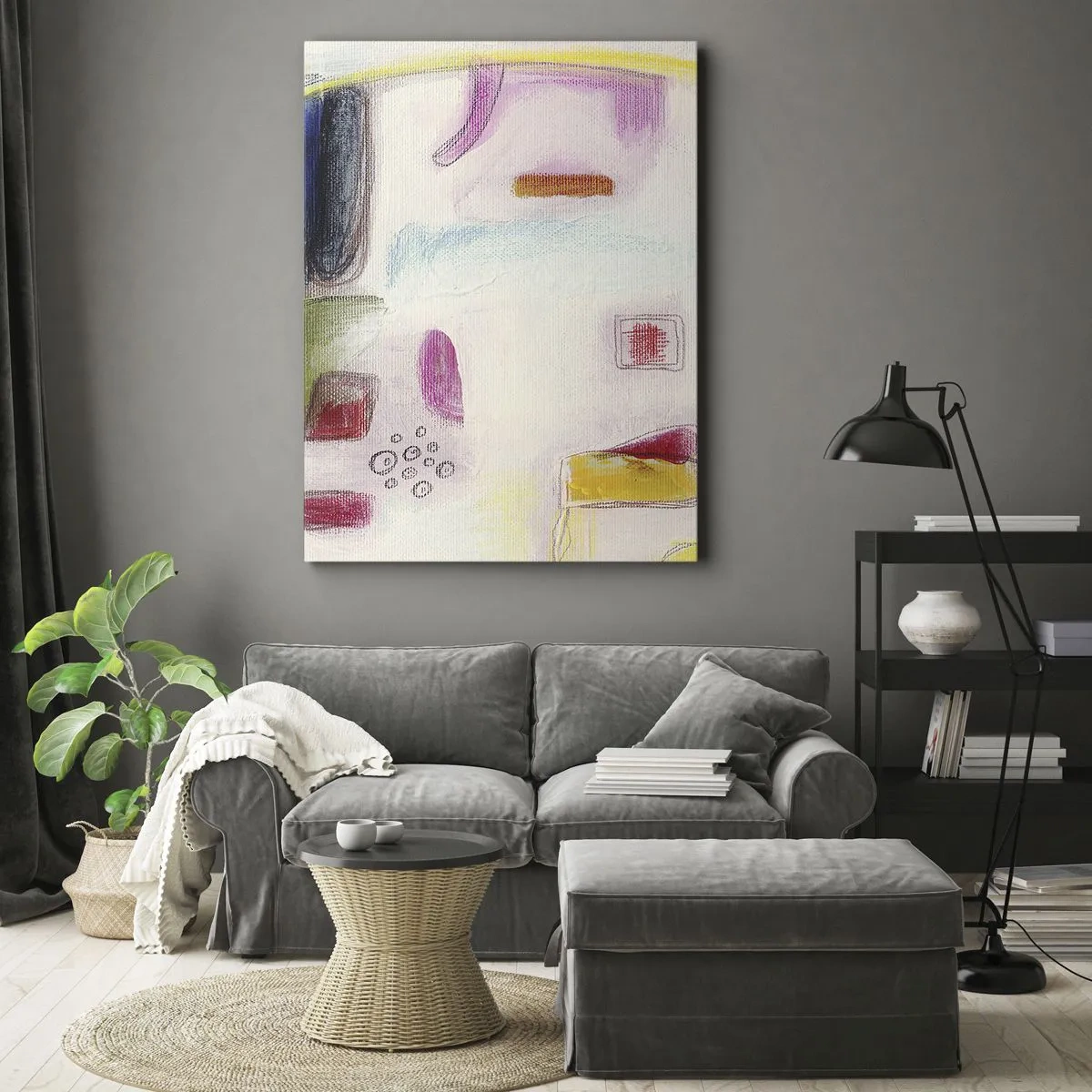 Impression sur toile - Image sur toile - Formes abstraites colorées sur fond clair - 80x120cm - Plus convexe que concave ou plat - Décoration murale moderne pour le salon et la chambre ARTTOR