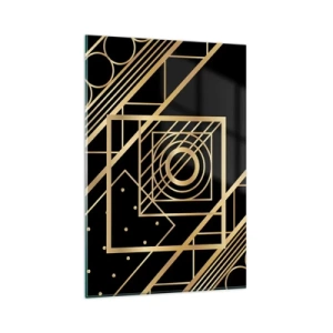 Impression sur verre - Image sur verre - Motifs géométriques dorés sur fond noir - 80x120cm - Géométrie en or - Décoration murale moderne pour le salon et la chambre ARTTOR