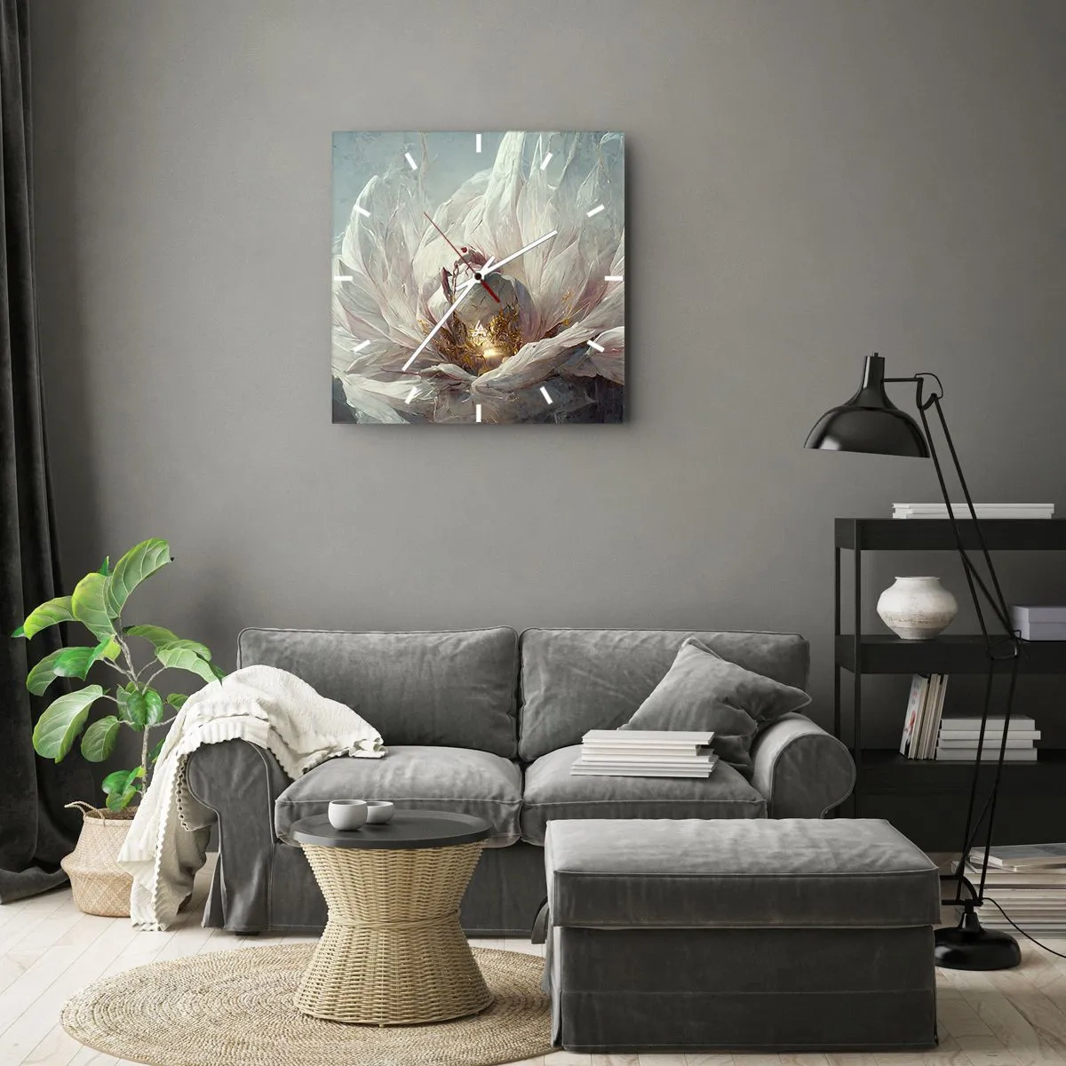 Horloge murale - Pendule murale - Une fleur blanche délicate avec de subtils accents dorés - 30x30cm - Il fleurit une fois tous les cent ans - Décoration murale moderne pour le salon et la chambre ARTTOR