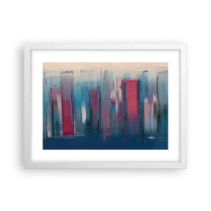 Affiche dans un cadre blanc - Poster - Composition verticale en bleu et rouge - 40x30 cm