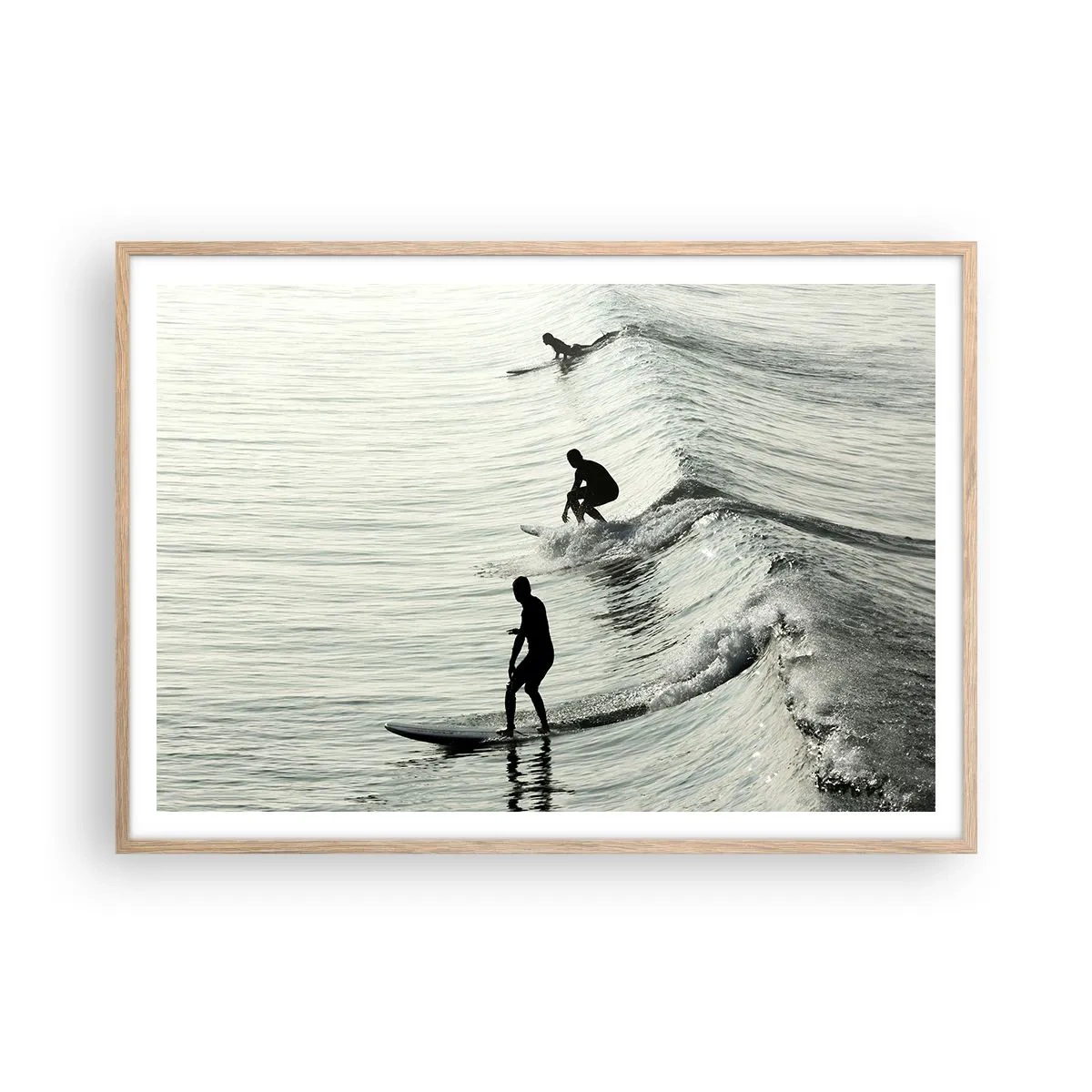 Affiche dans un chêne clair - Poster - A la rencontre de la vague - 100x70 cm