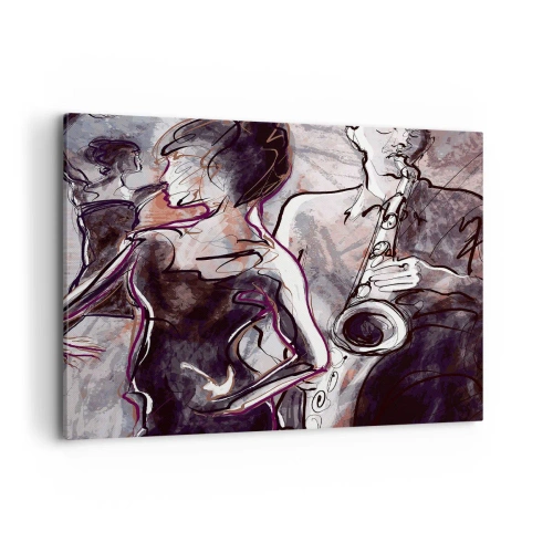 Impression sur toile - Image sur toile - Scène de jazz abstraite avec un saxophoniste et une femme dansante. - 100x70cm - Ne faire qu'un avec la musique - Décoration murale moderne pour le salon et la chambre ARTTOR