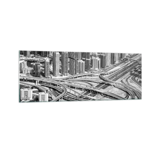 Impression sur verre - Image sur verre - Une vue plongeante sur Dubaï - 140x50cm - Dubaï - la ville impossible - Décoration murale moderne pour le salon et la chambre ARTTOR