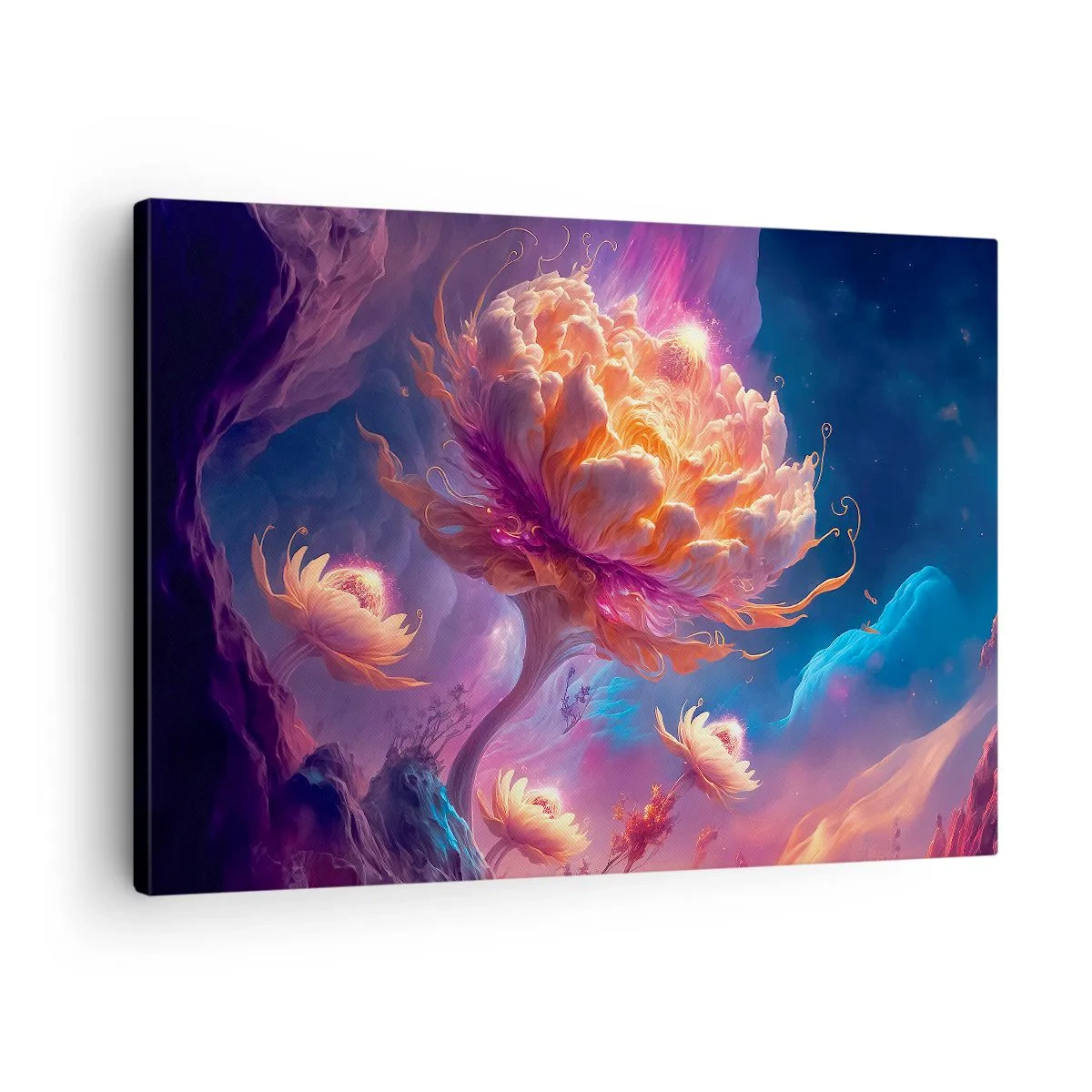 Impression sur toile - Image sur toile - Fleurs fantastiques dans un paysage cosmique - 70x50cm - Un autre monde - Décoration murale moderne pour le salon et la chambre ARTTOR