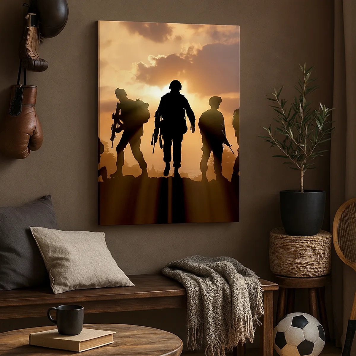 Impression sur toile - Image sur toile - Soldats sur fond de soleil couchant dans un décor dynamique - 50x70cm - Brothers in arms - Décoration murale moderne pour le salon et la chambre ARTTOR