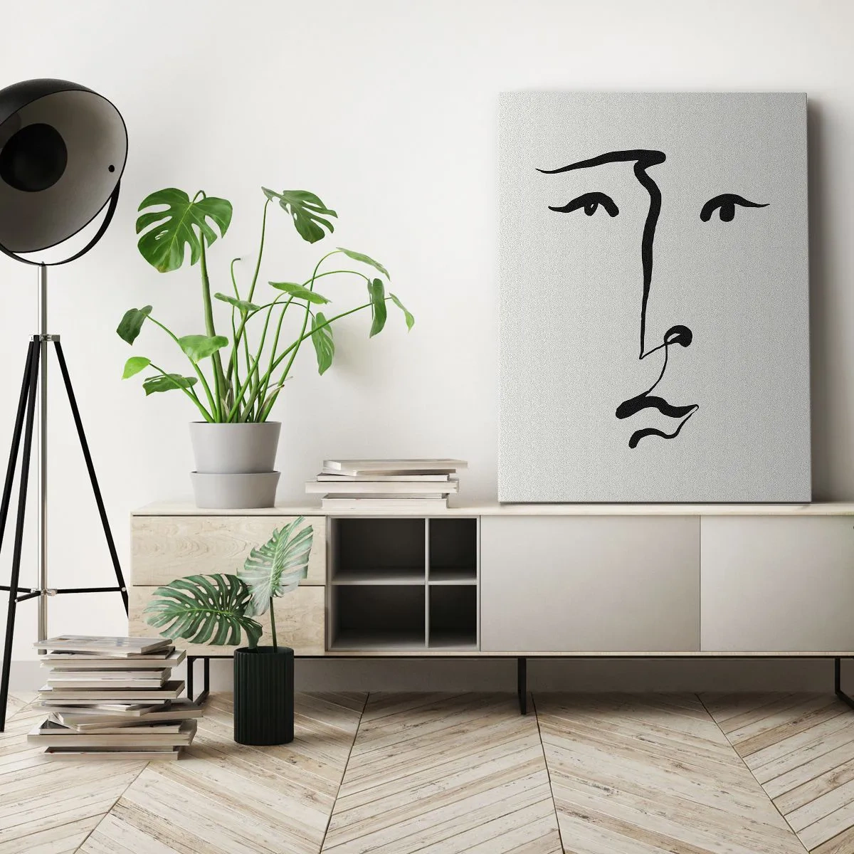 Impression sur toile - Image sur toile - Portrait avec une seule ligne - 45x80 cm