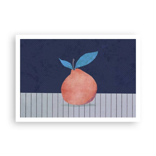 Affiche - Poster - Fruit abstrait sur fond de couleurs contrastées et de lignes droites. - 100x70cm - Convexité et plan - Décoration murale moderne pour le salon et la chambre ARTTOR