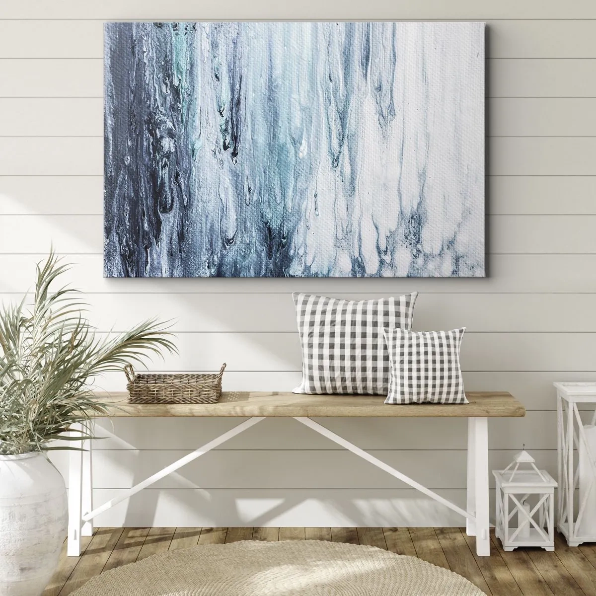 Impression sur toile - Image sur toile - Des stries bleues et blanches abstraites ressemblant à des glaçons - 70x50cm - Une glace bleue - Décoration murale moderne pour le salon et la chambre ARTTOR