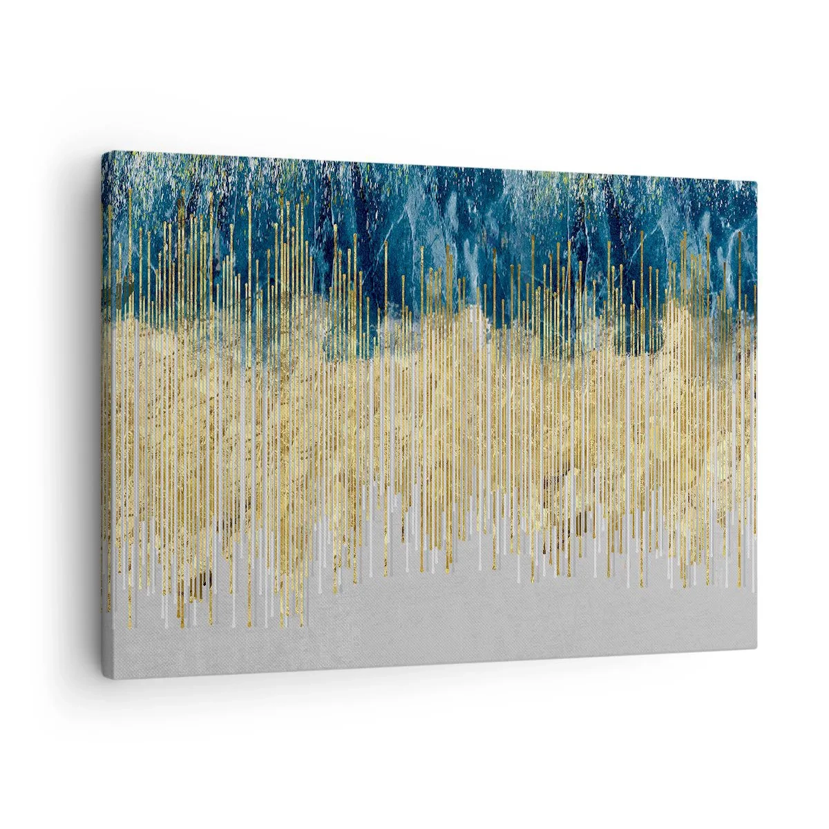 Impression sur toile - Image sur toile - Lignes dorées sur fond d'abstraction bleu marine et gris - 70x50cm - Bordure dorée - Décoration murale moderne pour le salon et la chambre ARTTOR