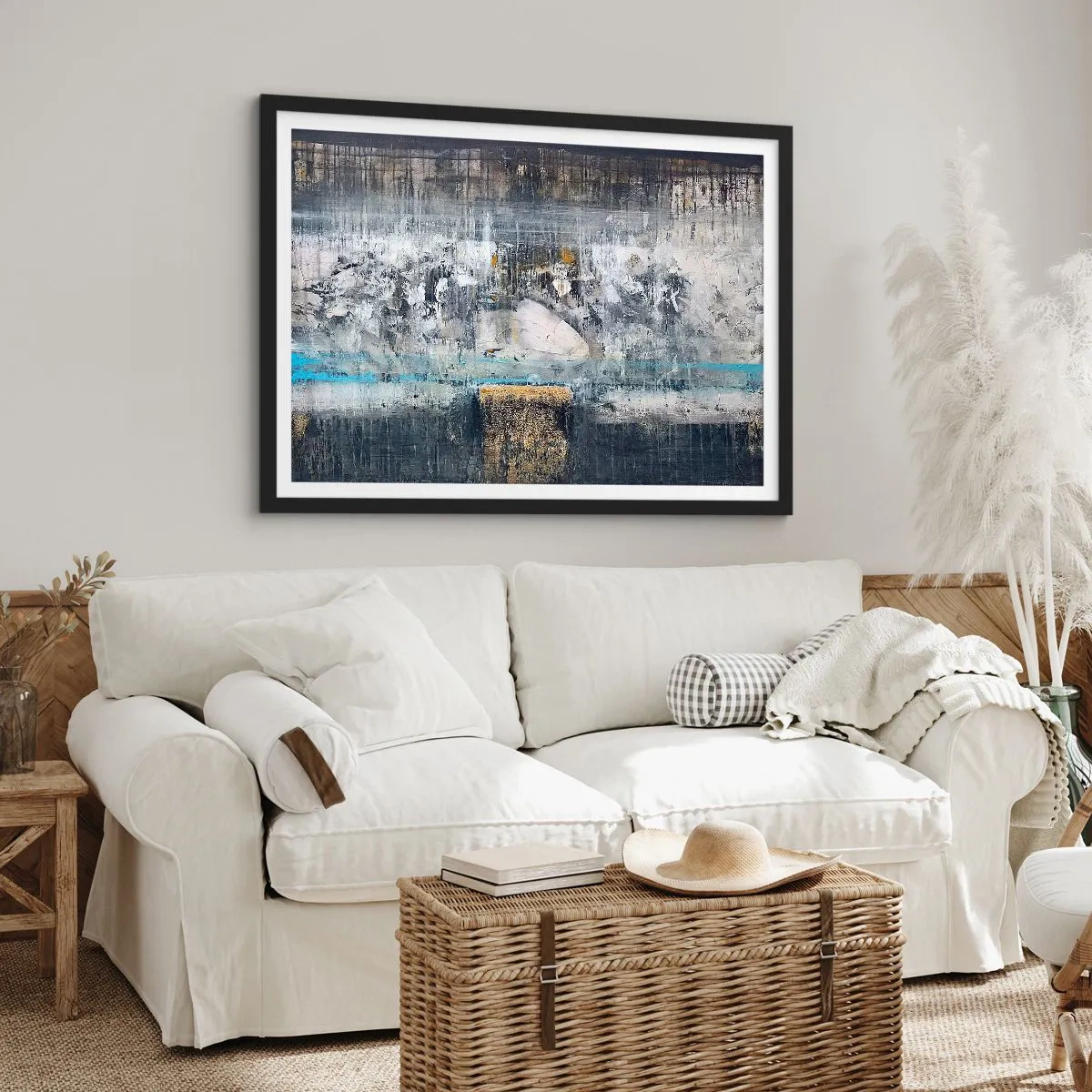 Affiche dans un cadre noir - Poster - Composition abstraite aux tons froids - 100x70cm - Comme sur la glace, comme après décembre - Décoration murale moderne pour le salon et la chambre ARTTOR