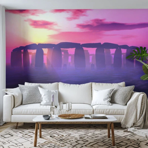 Papier Peint Autocollant Deluxe Sticker - Mystère à l'aube dans le brouillard - Architecture, Stonehenge, Cercles de pierres - 250x175 cm