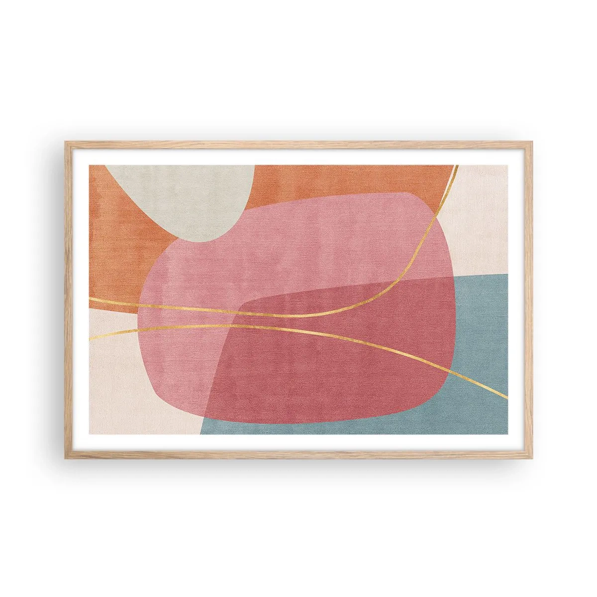 Affiche dans un chêne clair - Poster - Composition pastel au fil d'or - 91x61 cm