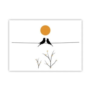 Affiche - Poster - Oiseaux sur une ligne avec un soleil jaune - 100x70cm - Soirée pour rossignols - Décoration murale moderne pour le salon et la chambre ARTTOR