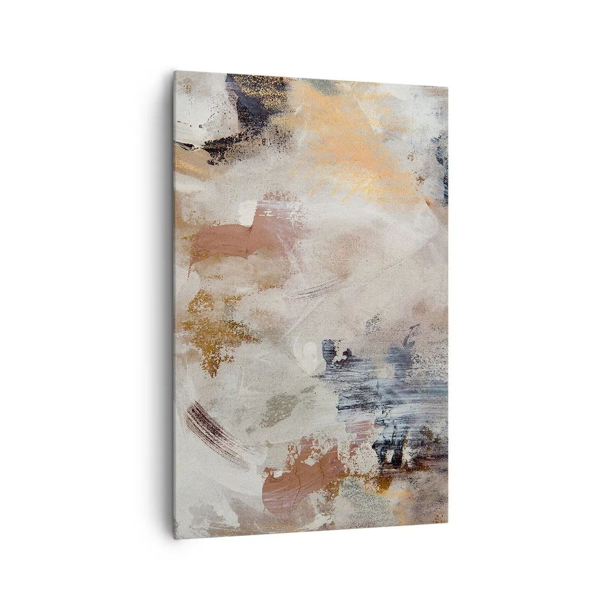 Impression sur toile - Image sur toile - Taches abstraites dans des tons neutres de beige et d'or - 80x120cm - Abstraction brumeuse - Décoration murale moderne pour le salon et la chambre ARTTOR