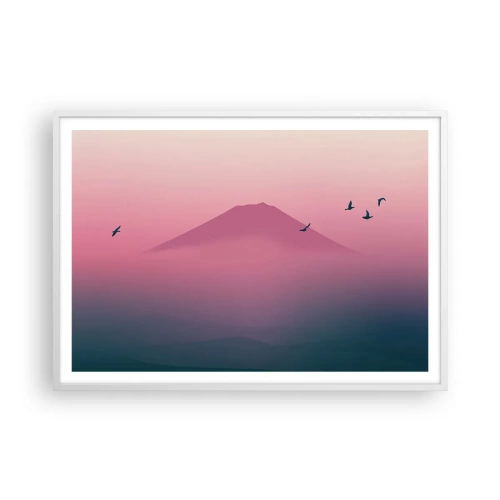 Affiche dans un cadre blanc - Poster - Des pèlerins au dessus des nuages - 100x70 cm