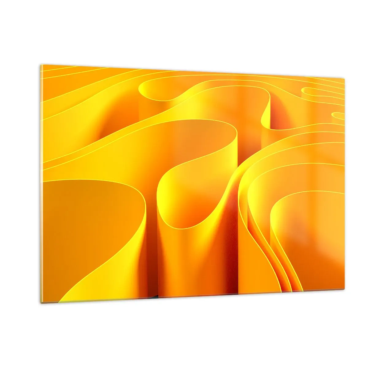 Impression sur verre - Image sur verre - Vagues abstraites dans des tons d'or et d'orange - 120x80cm - Comme les vagues du soleil - Décoration murale moderne pour le salon et la chambre ARTTOR