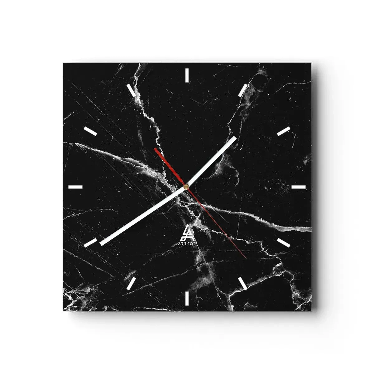 Horloge murale - Pendule murale - Marbre noir avec des veines blanches dans les détails - 30x30cm - La vie secrète de la pierre - Décoration murale moderne pour le salon et la chambre ARTTOR