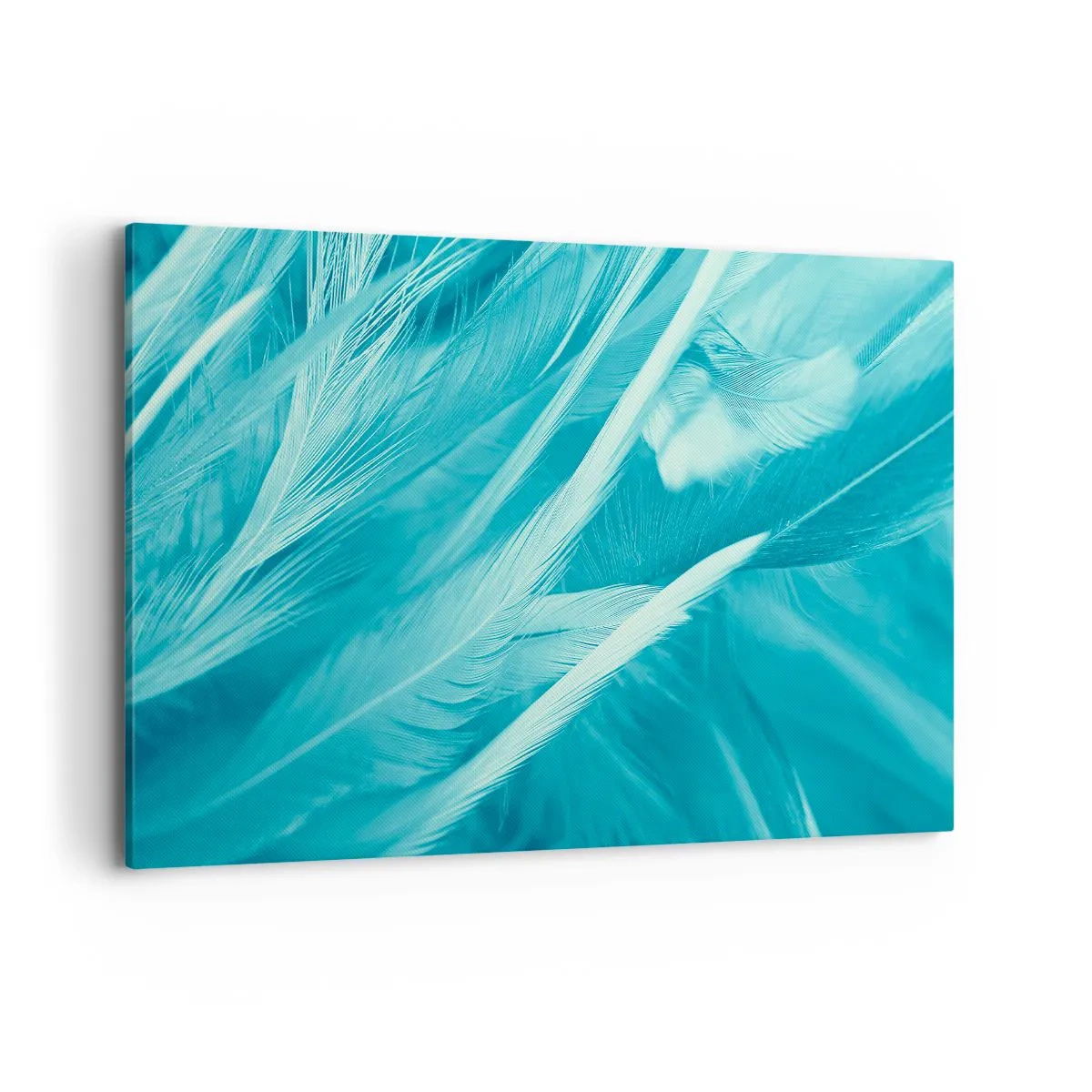 Impression sur toile - Image sur toile - Gros plan de délicates plumes turquoises - 120x80cm - Se noyer dans les plumes - Décoration murale moderne pour le salon et la chambre ARTTOR