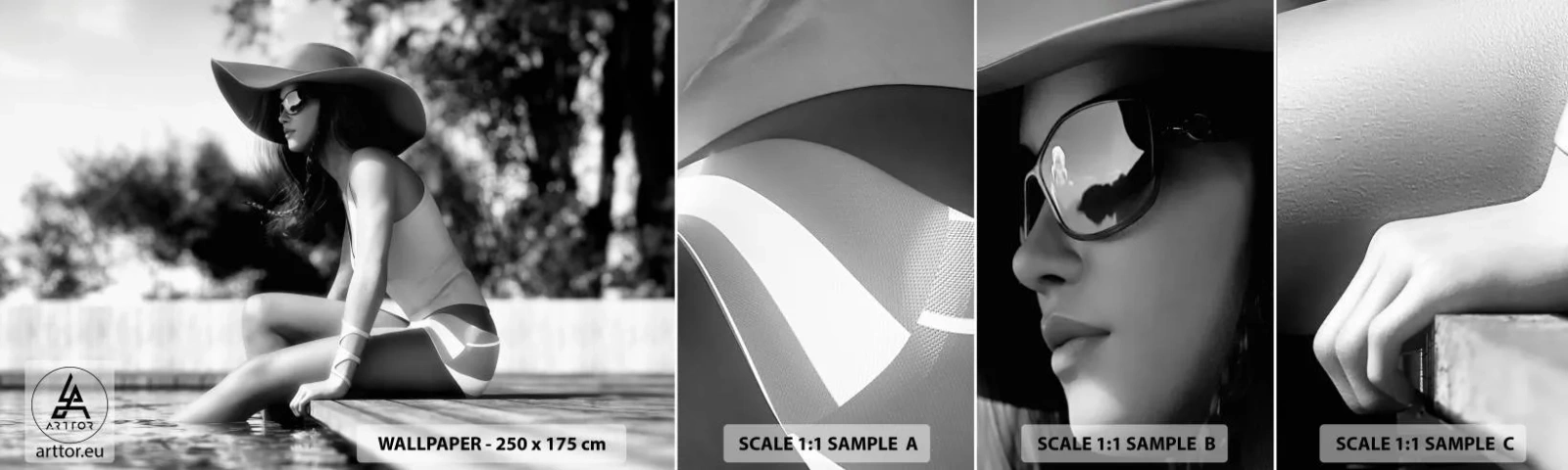 Échantillon De Papier Peint Standard Eco - Rêve d'été - Femme, Chapeau, Piscine - 100x30 cm