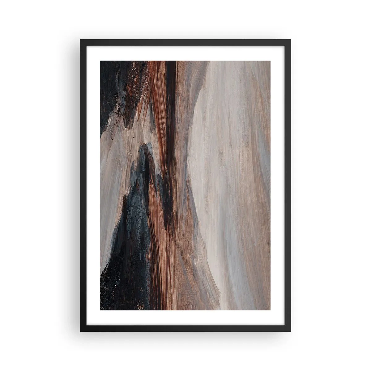 Affiche dans un cadre noir - Poster - Composition abstraite dans les tons de marron et de noir - 50x70cm - Une vallée tranquille - Décoration murale moderne pour le salon et la chambre ARTTOR