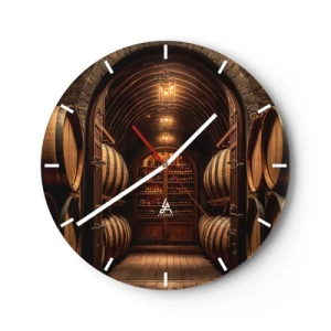 Horloge murale - Pendule murale - Fûts en bois dans une cave à vin éclairée - 30x30cm - Cave climatisée - Décoration murale moderne pour le salon, la cuisine et la chambre ARTTOR