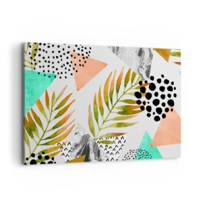 Impression sur toile - Image sur toile - Motif tropical avec des feuilles et des formes géométriques - 100x70cm - Décoration avec feuille de palmier - Décoration murale moderne pour le salon et la chambre ARTTOR