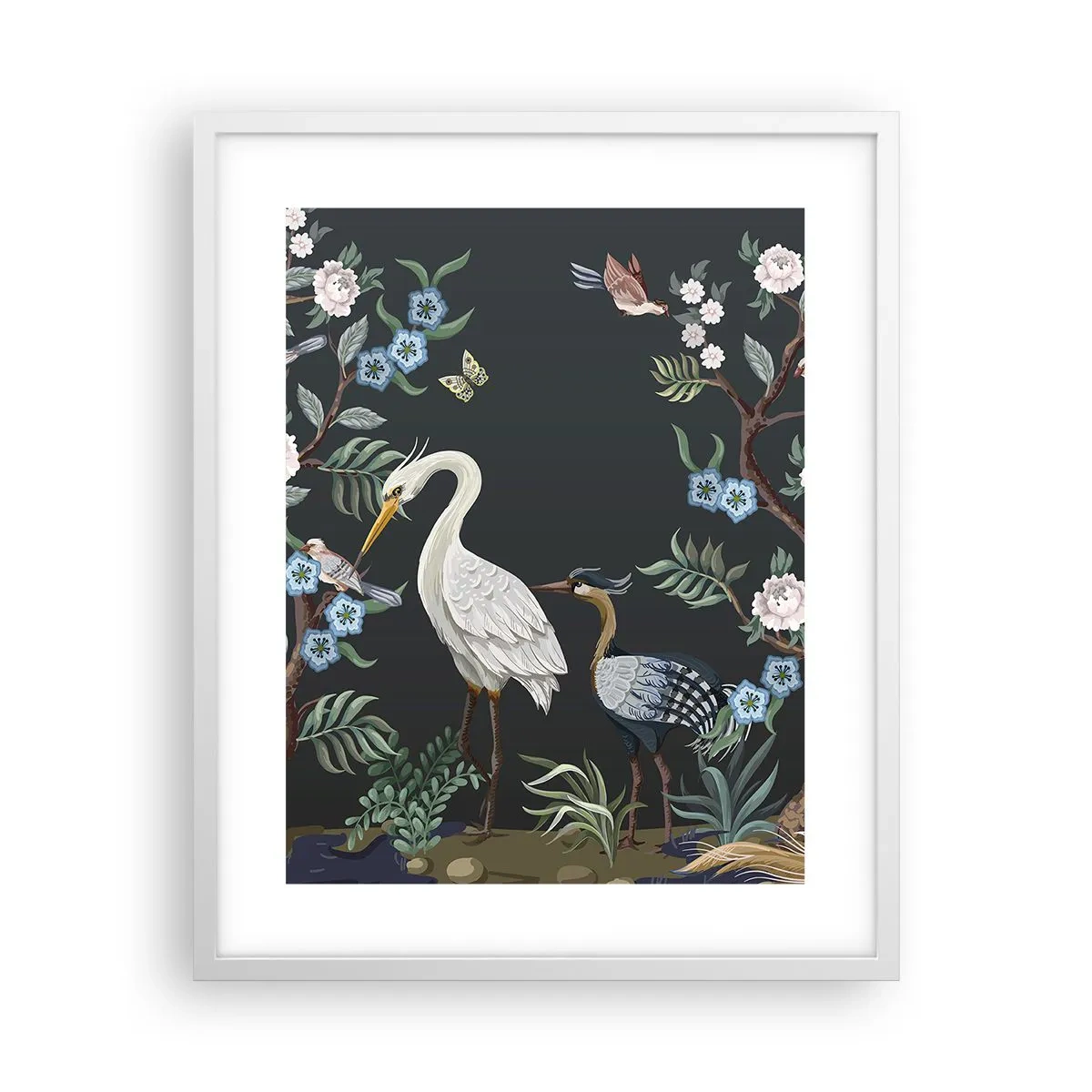 Affiche dans un cadre blanc - Poster - Parade d'oiseaux - 40x50 cm