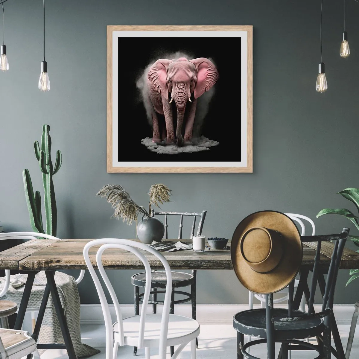 Affiche dans un chêne clair - Poster - Ne pensez pas à un éléphant rose ! - 30x30 cm