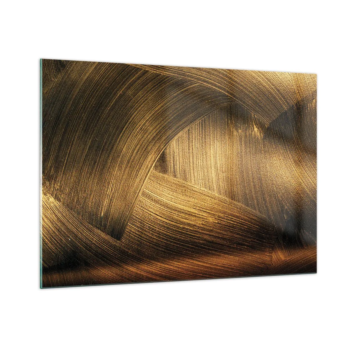 Impression sur verre - Image sur verre - Une peinture abstraite représentant des lignes géométriques dorées sur un fond - 100x70cm - Dans un labyrinthe en or - Décoration murale moderne pour le salon et la chambre ARTTOR