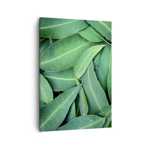 Impression sur toile - Image sur toile - Gros plan de feuilles vertes créant un motif naturel - 50x70cm - Juteux et frais - Décoration murale moderne pour le salon et la chambre ARTTOR