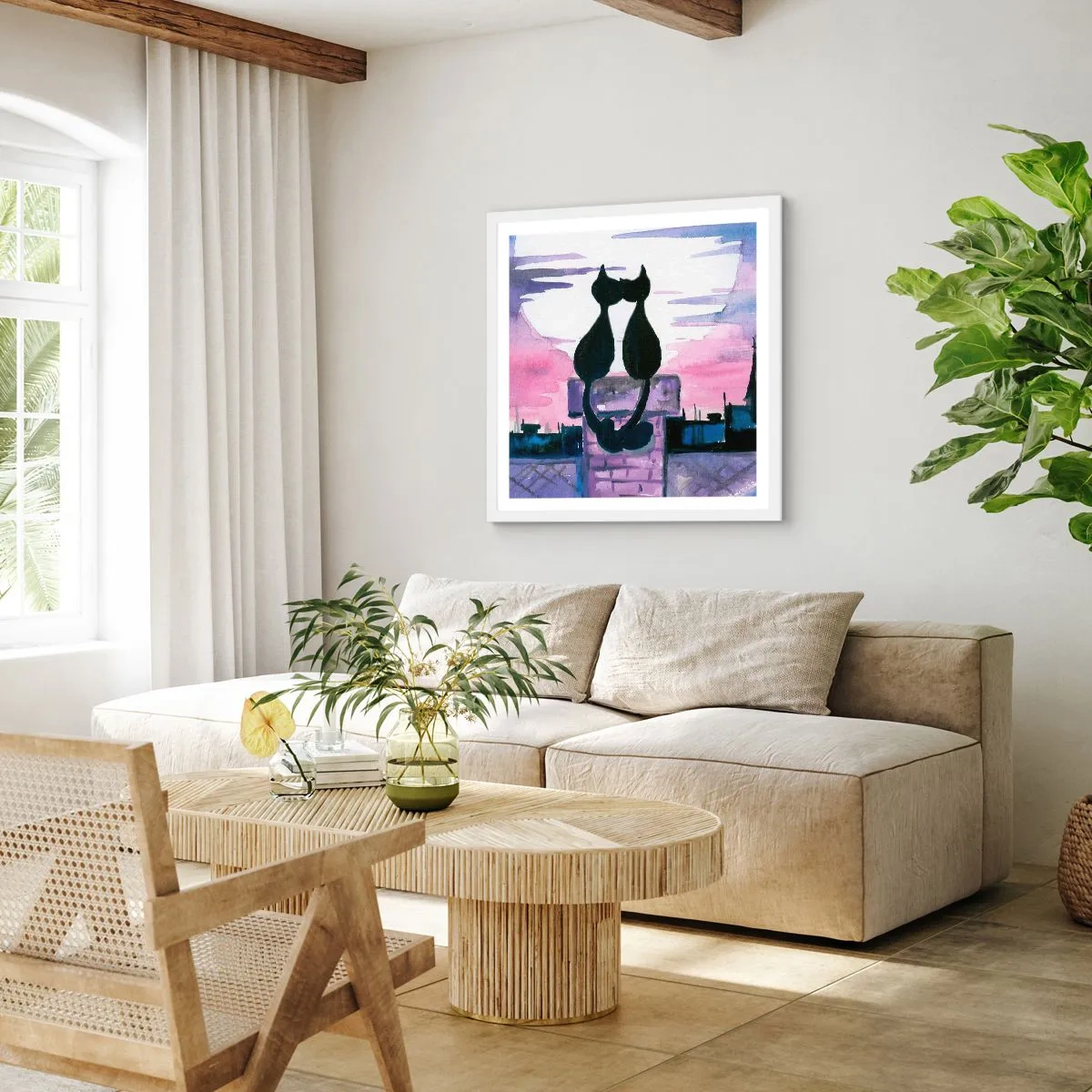 Affiche dans un cadre blanc - Poster - Rendez-vous sous la lune - 60x60 cm