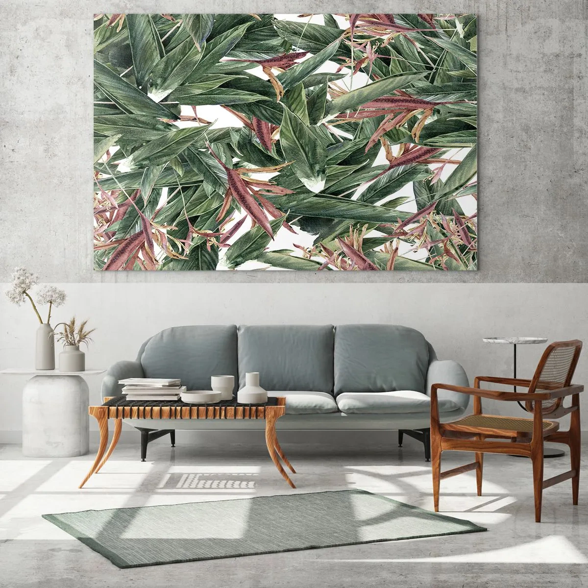 Impression sur verre - Image sur verre - Feuilles dans les tons de vert et de bordeaux sur fond clair - 100x70cm - Arbuste émeraude-lilas - Décoration murale moderne pour le salon et la chambre ARTTOR