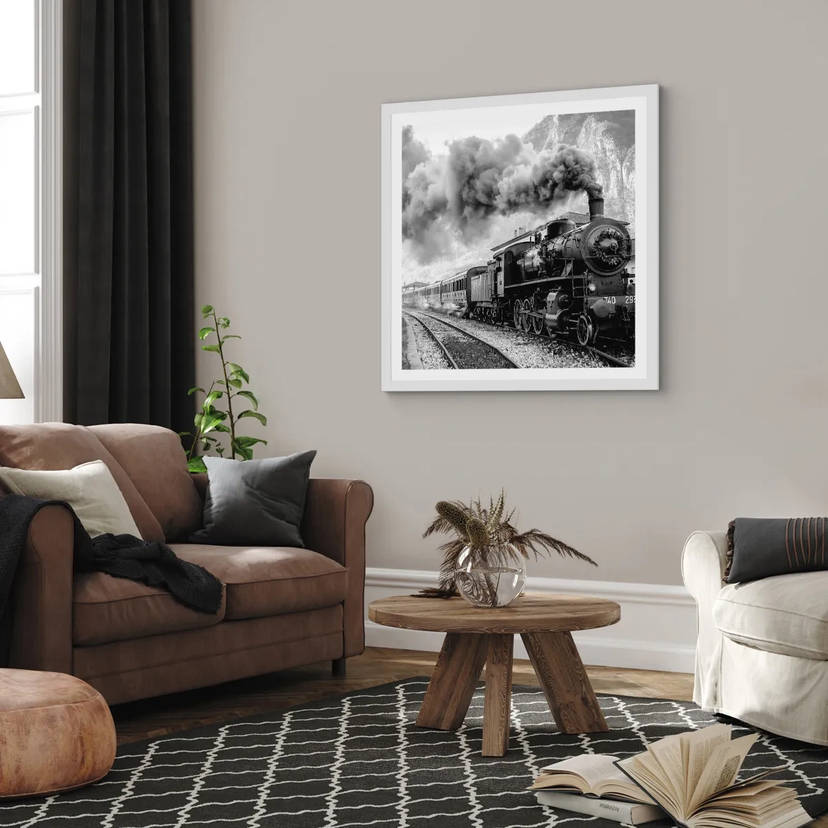 Affiche dans un cadre blanc - Poster - Attend à la gare... - 40x40 cm