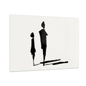 Impression sur verre - Image sur verre - Silhouettes noires de deux personnages avec des ombres sur un fond clair - 100x70cm - Êtes-vous sûr qu'ils sont ensemble ? - Décoration murale moderne pour le salon et la chambre ARTTOR