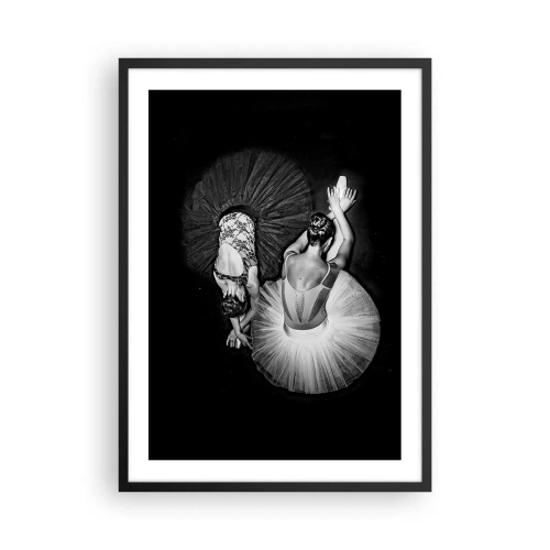 Affiche dans un cadre noir - Poster - Ballerines dans une photo en noir et blanc vue d'en haut - 50x70cm - Jin et jang – équilibre idéal - Décoration murale moderne pour le salon et la chambre ARTTOR