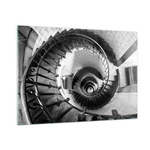 Impression sur verre - Image sur verre - Photo en noir et blanc d'un escalier en colimaçon en perspective - 100x70cm - De plus en plus haut - Décoration murale moderne pour le salon et la chambre ARTTOR