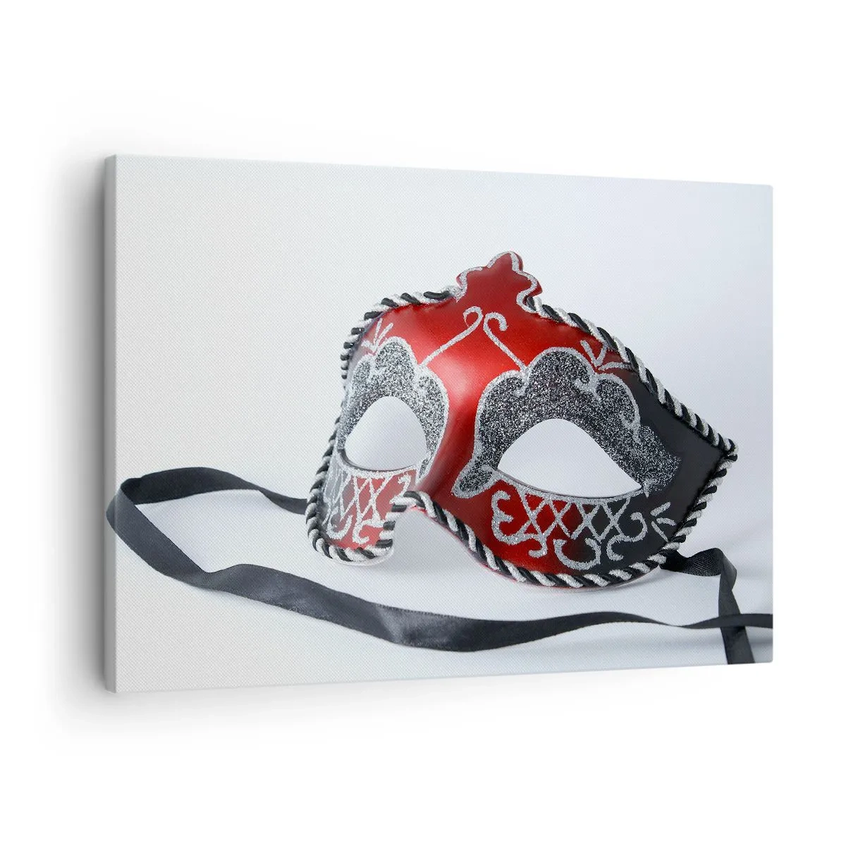 Impression sur toile - Image sur toile - Masque de carnaval rouge sur fond clair - 70x50cm - Invitation au bal - Décoration murale moderne pour le salon et la chambre ARTTOR