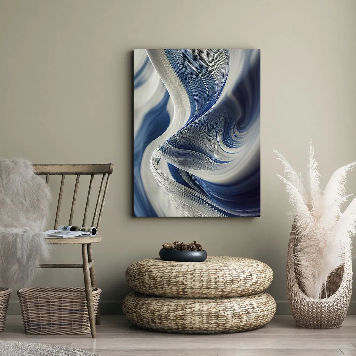 Impression sur toile - Image sur toile - Vagues abstraites dans des tons de bleu et de blanc - 50x70cm - La fluidité du bleu et du blanc - Décoration murale moderne pour le salon et la chambre ARTTOR