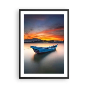 Affiche dans un cadre noir - Poster - Un bateau solitaire sur l'eau au coucher du soleil - 50x70cm - Une bonne nuit arrive - Décoration murale moderne pour le salon et la chambre ARTTOR