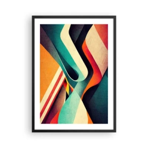 Affiche dans un cadre noir - Poster - Vagues abstraites aux couleurs rétro vibrantes - 50x70cm - Composition intense - Décoration murale moderne pour le salon et la chambre ARTTOR