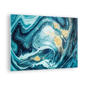 Impression sur verre - Image sur verre - Tourbillons abstraits dans des tons turquoise et or - 70x50cm - Vortex bleu - Décoration murale moderne pour le salon et la chambre ARTTOR