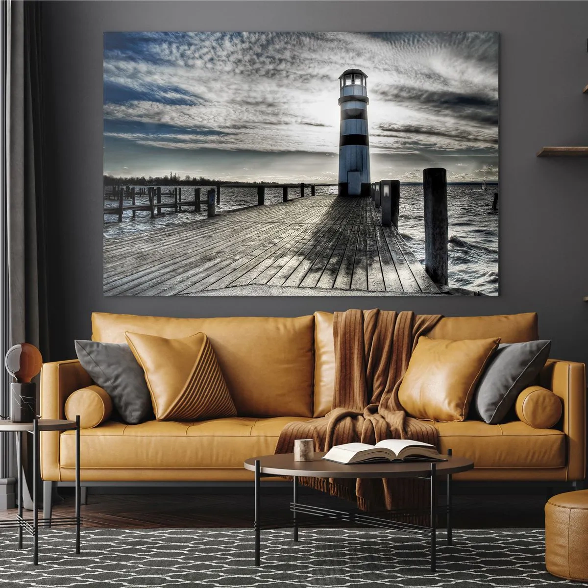 Impression sur verre - Image sur verre - Un phare contre un ciel dramatique - 120x80cm - Marins, je vous attend - Décoration murale moderne pour le salon et la chambre ARTTOR