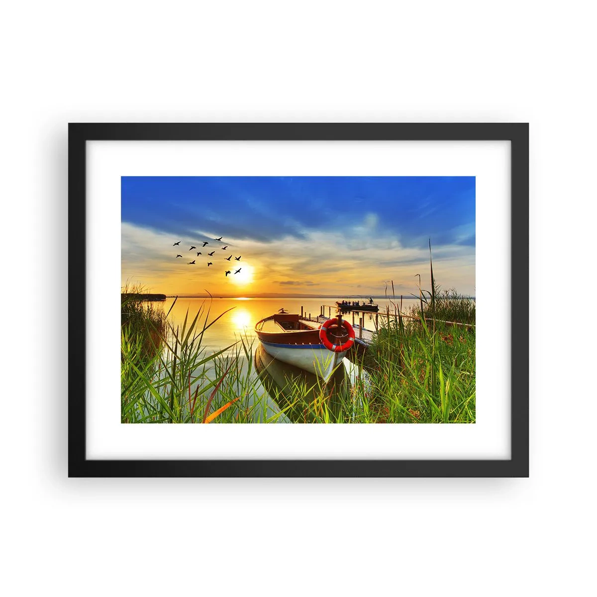 Affiche dans un cadre noir - Poster - Les cormorans s'envolent déjà - 40x30 cm