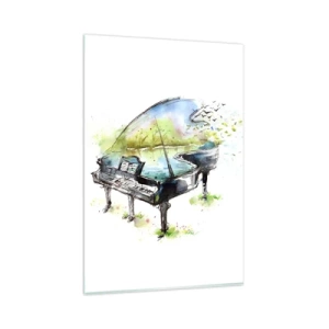 Impression sur verre - Image sur verre - Aquarelle artistique d'un piano avec la nature en arrière-plan - 80x120cm - Enchanté en musique - Décoration murale moderne pour le salon et la chambre ARTTOR