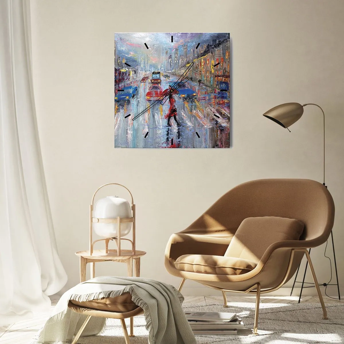 Horloge murale - Pendule murale - Après-midi pluvieux en ville - 40x40 cm