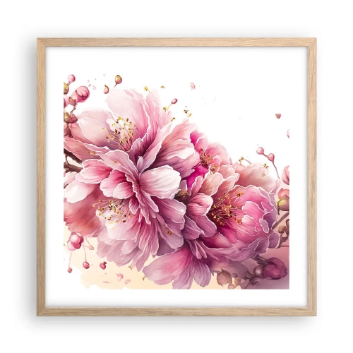 Affiche dans un chêne clair - Poster - Fleur florissante de cerisier - 50x50 cm