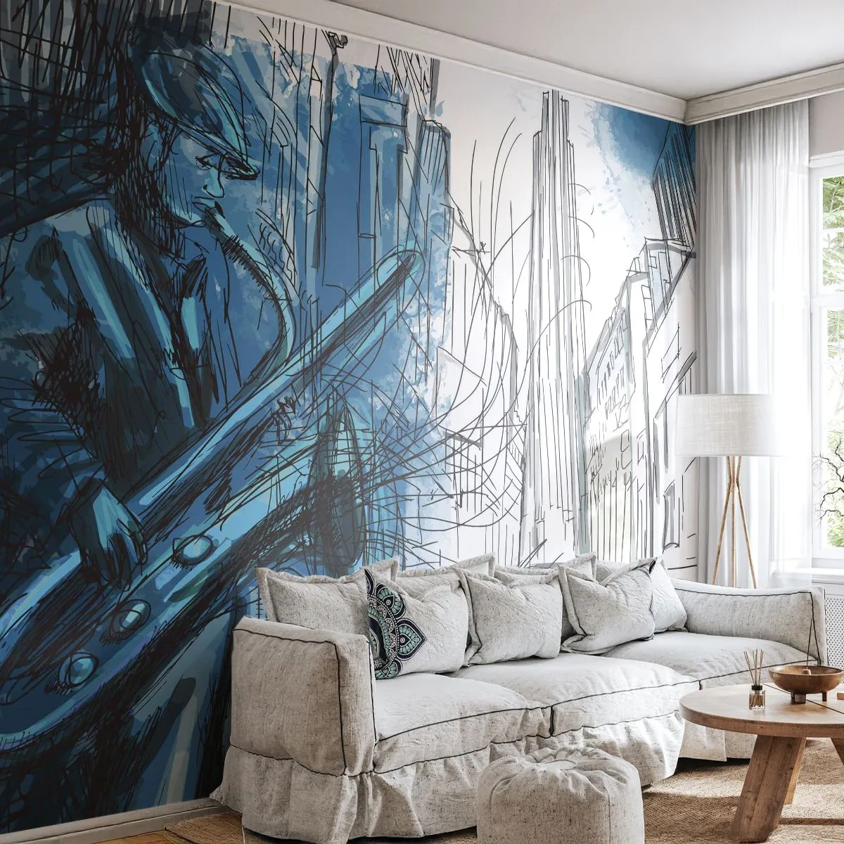 Papier Peint Photo Premium Canvas - Rhapsodie urbaine - Saxophone, le jazz, Musique - 250x175 cm