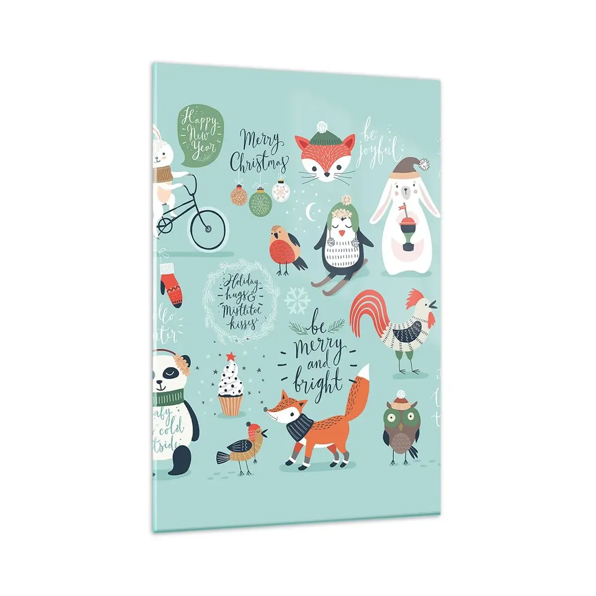 Impression sur verre - Image sur verre - Illustration de Noël d'animaux dans une ambiance hivernale - 80x120cm - Que ce soit toujours Noël ! - Décoration murale moderne pour le salon et la chambre ARTTOR