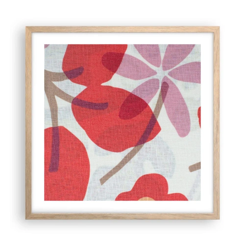 Affiche dans un chêne clair - Poster - Composition florale dans les roses - 50x50 cm