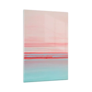 Impression sur verre - Image sur verre - Lignes pastel dans les tons rose et bleu dans une composition minimaliste - 80x120cm - Abstraction à l'aube - Décoration murale moderne pour le salon et la chambre ARTTOR